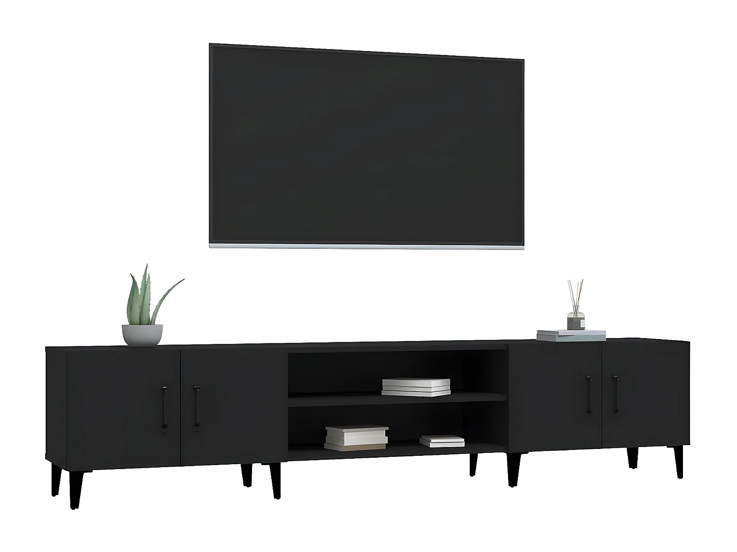 Meuble TV noir 180x31,5x40 cm bois d'ingénierie