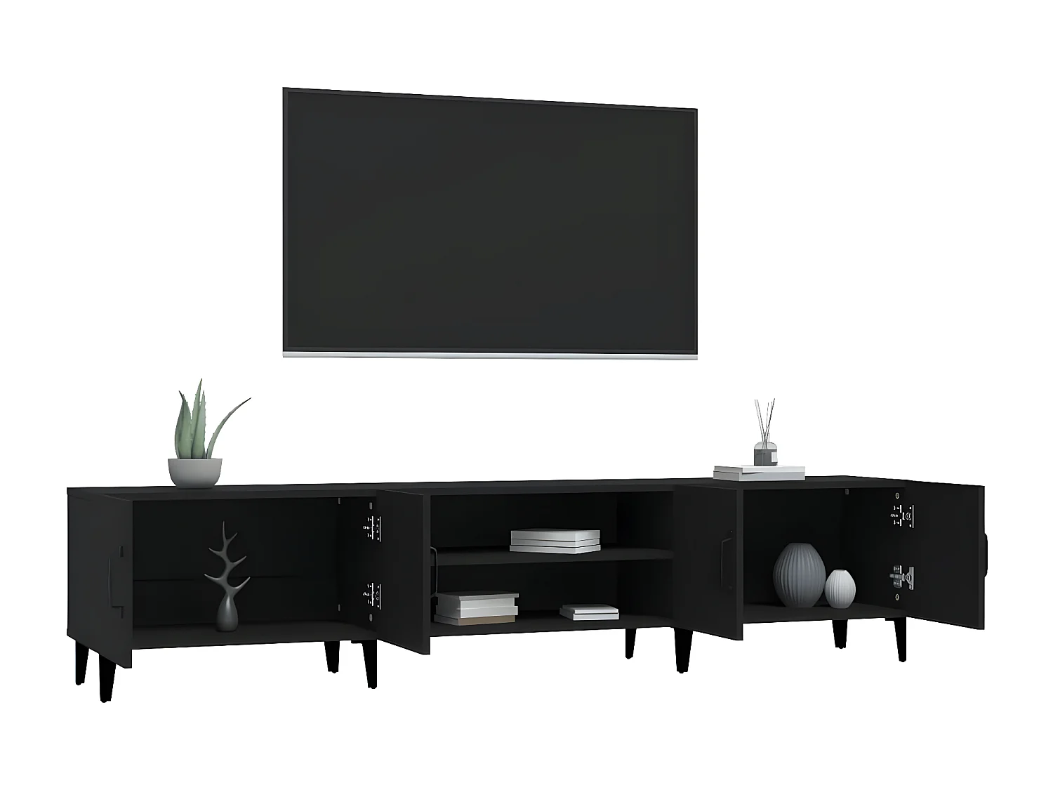 Meuble TV noir 180x31,5x40 cm bois d'ingénierie