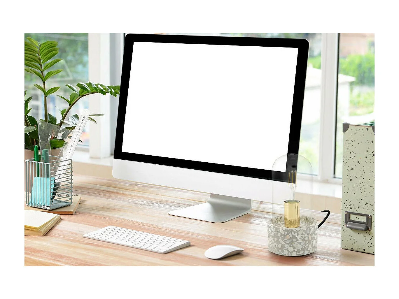 Lampe à Poser avec Dôme "Curacao" 24cm Gris & Blanc