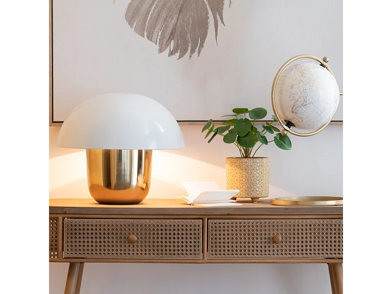 Lampe à Poser "Champignon Métal" 40cm Blanc & Or