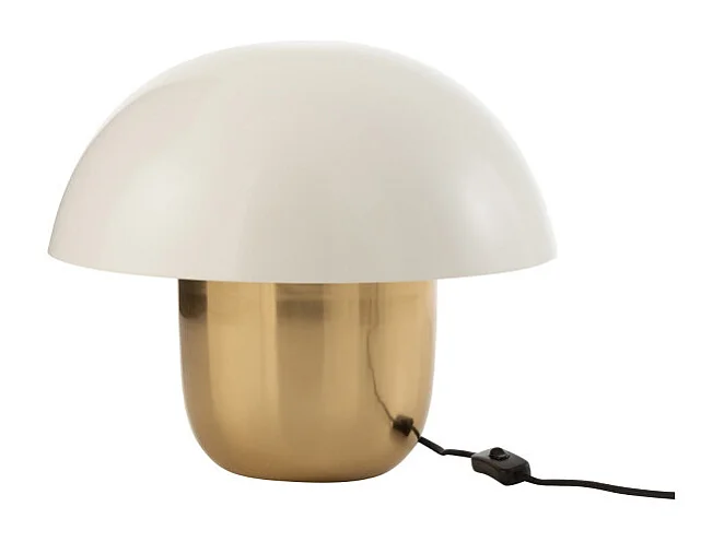 Lampe à Poser "Champignon Métal" 40cm Blanc & Or