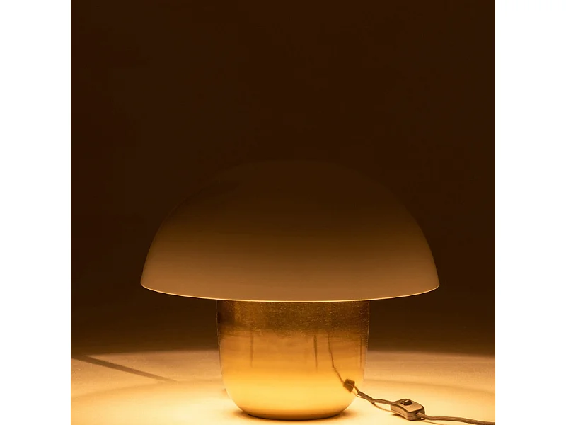 Lampe à Poser "Champignon Métal" 40cm Blanc & Or