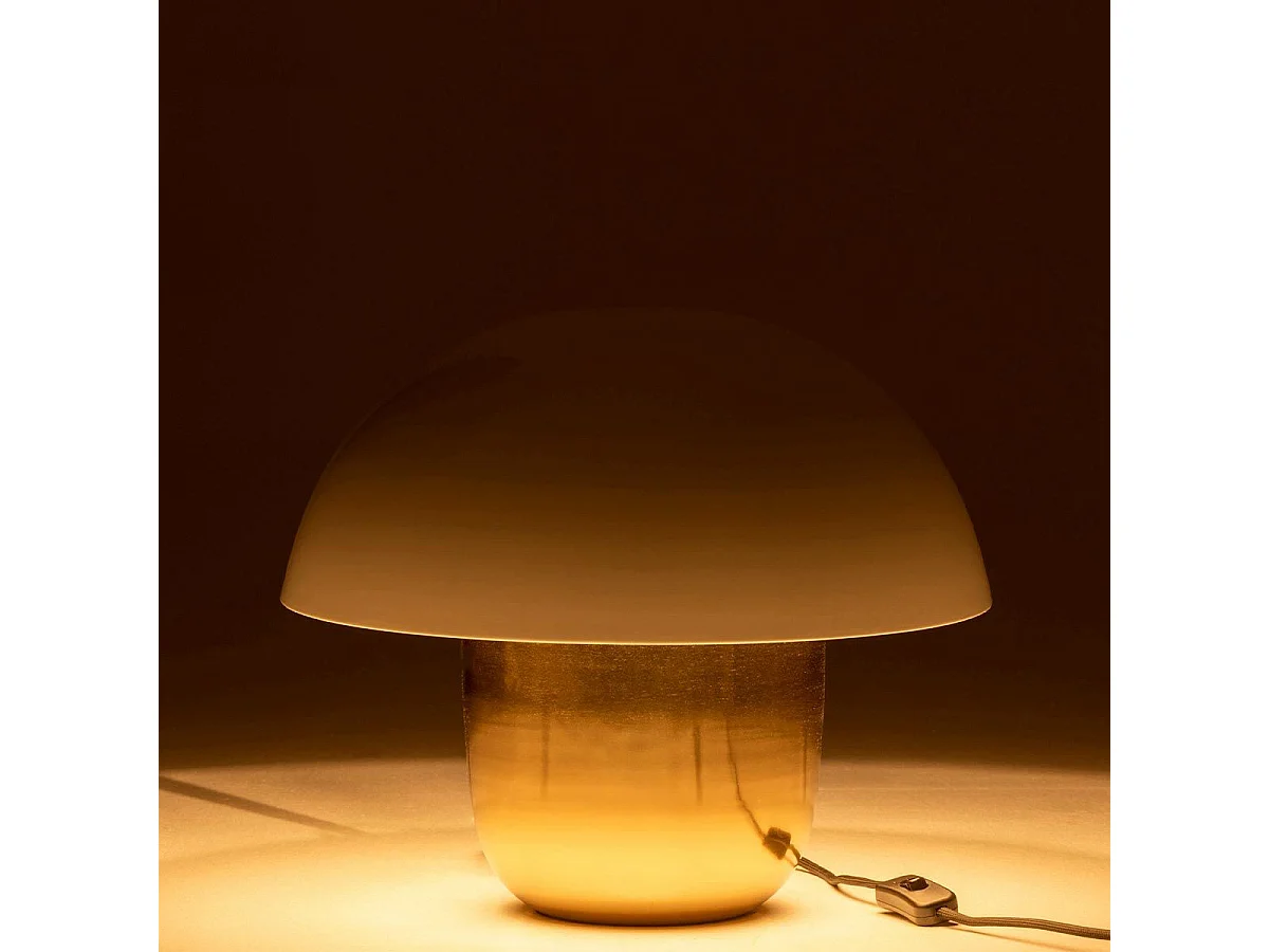 Lampe à Poser "Champignon Métal" 40cm Blanc & Or