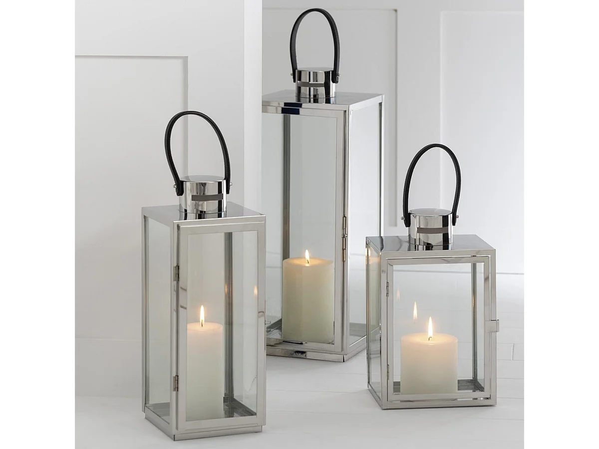 Lámpara cuadrada de metal plateado de 31.5x30x76 cm