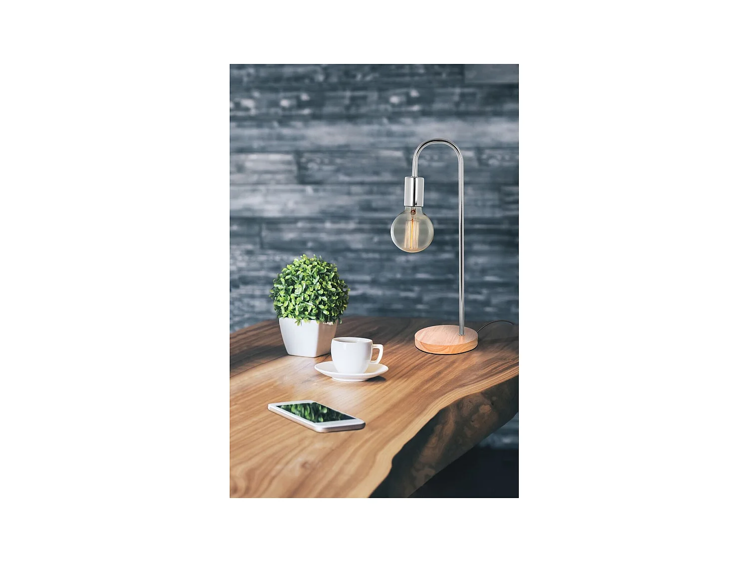 Lampe à Poser Bois & Métal "Vinara" 47cm Argent
