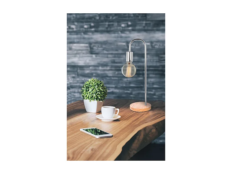 Lampe à Poser Bois & Métal "Vinara" 47cm Argent