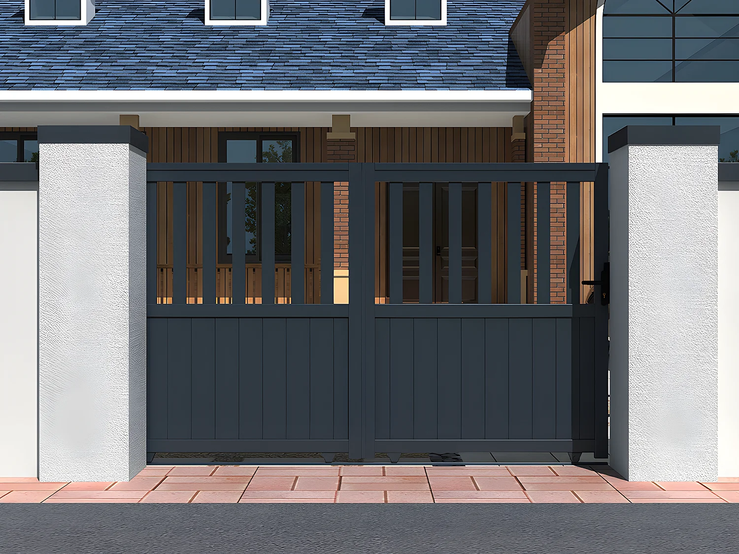 Portail coulissant aluminium semi ajouré L343 x H149 cm anthracite TARNOS II