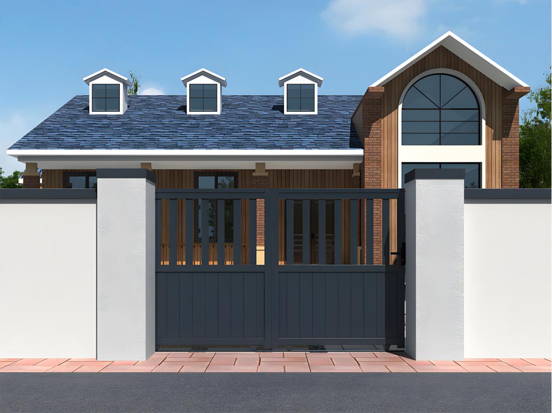 vente unique Portail coulissant aluminium semi ajouré L343 x H149 cm anthracite TARNOS II