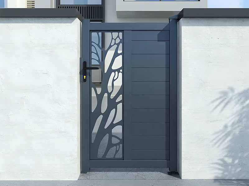 Portillon battant aluminium semi ajouré à motifs L105 x H172 cm anthracite LABRIT II