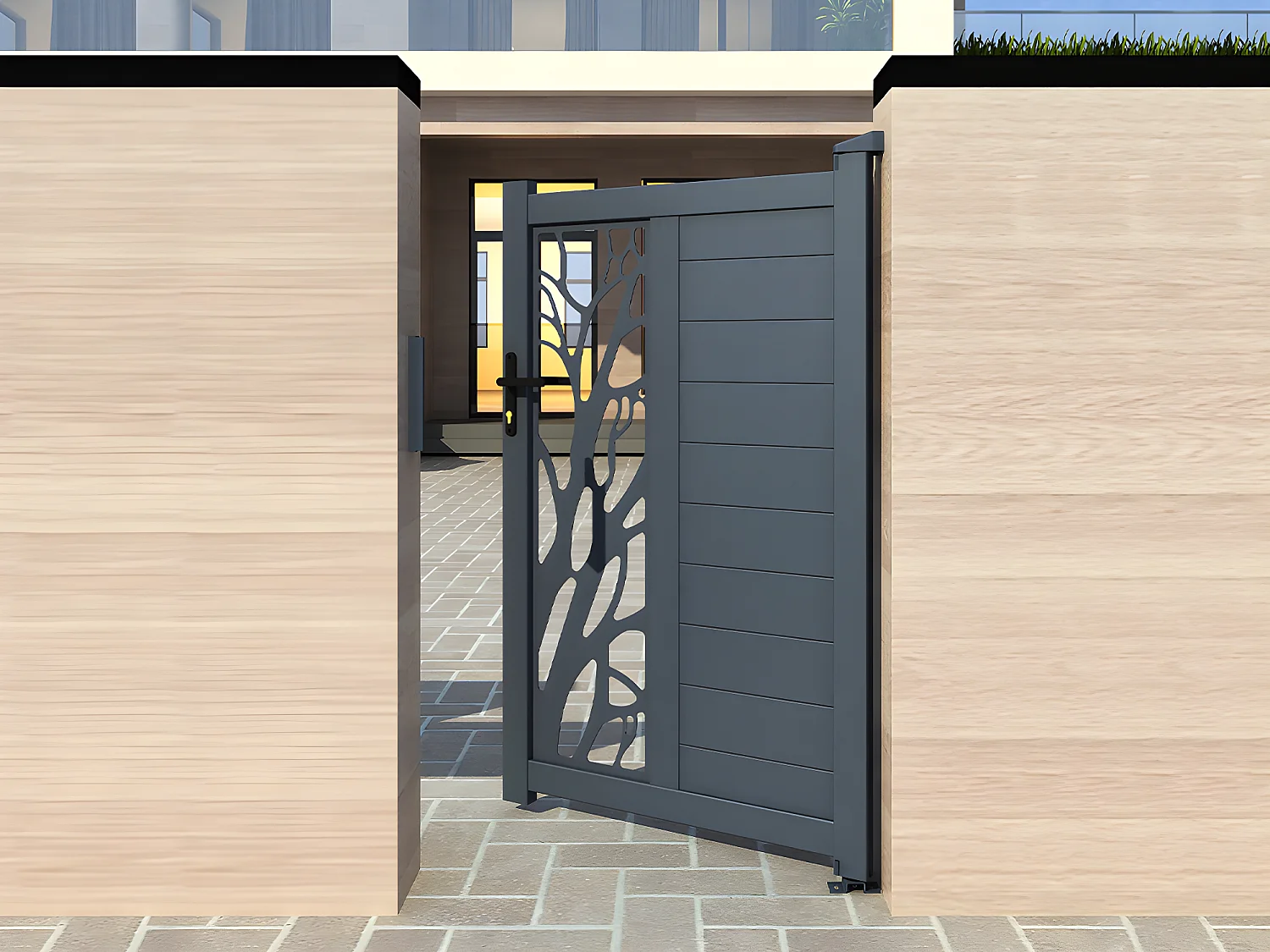 Portillon battant aluminium semi ajouré à motifs L105 x H172 cm anthracite LABRIT II