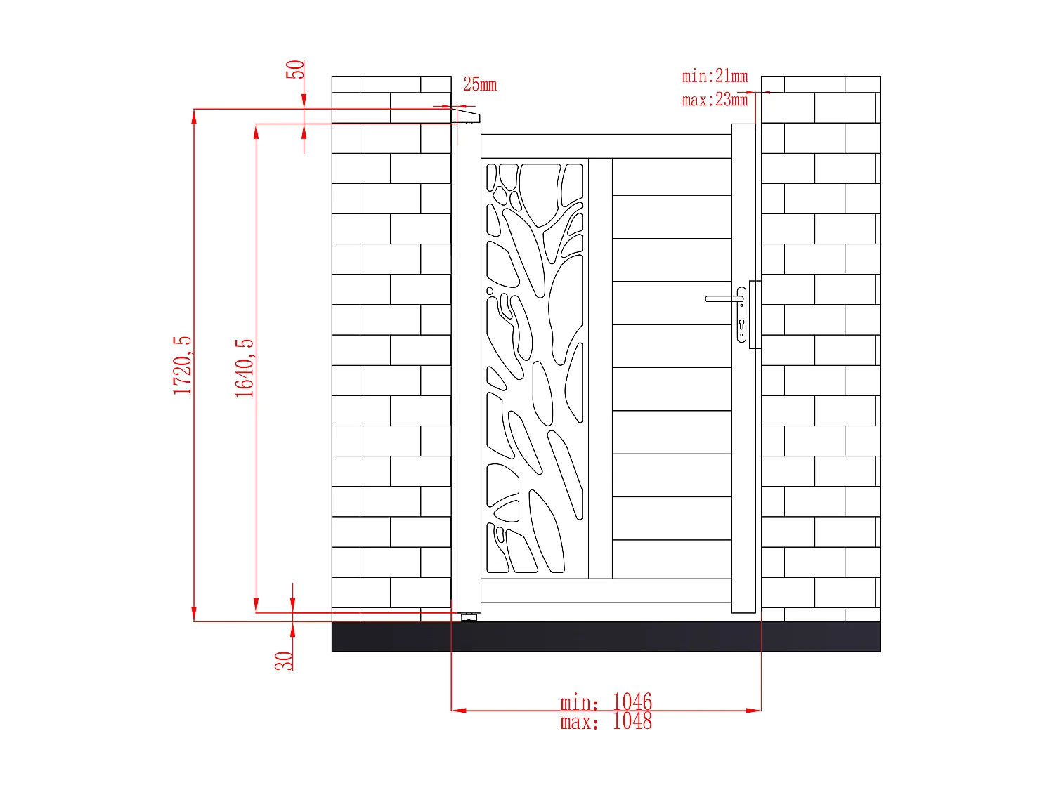 Halfopengewerkte aluminium draaipoort met motief B100 x H164 cm antraciet LABRIT II