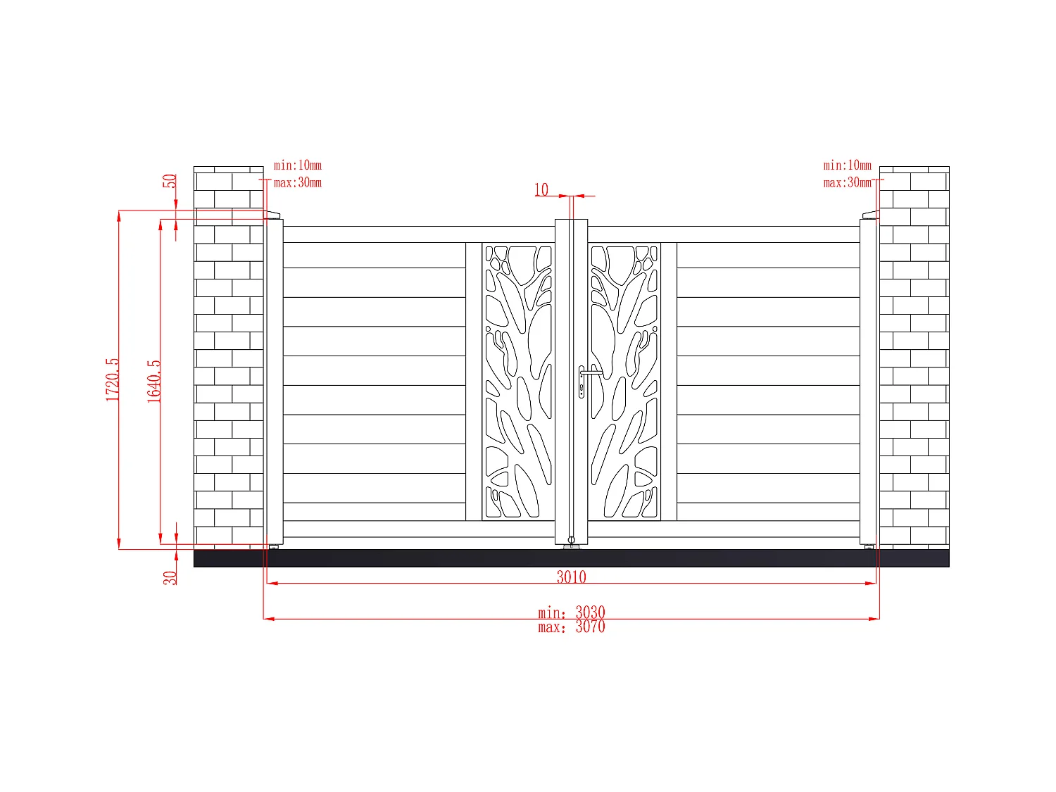 Portail battant aluminium semi ajouré à motifs L307 x H172 cm anthracite LABRIT II