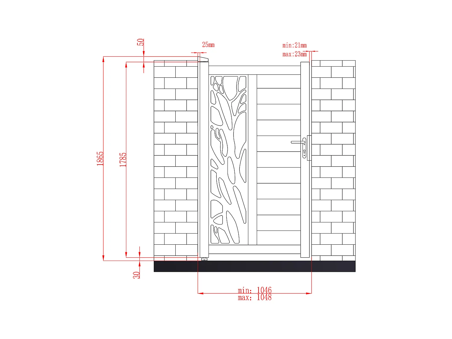 Gartentor Flügeltor - 105 x 187 cm - Aluminium - halb durchbrochen - Muster -  Anthrazit - LABRIT II