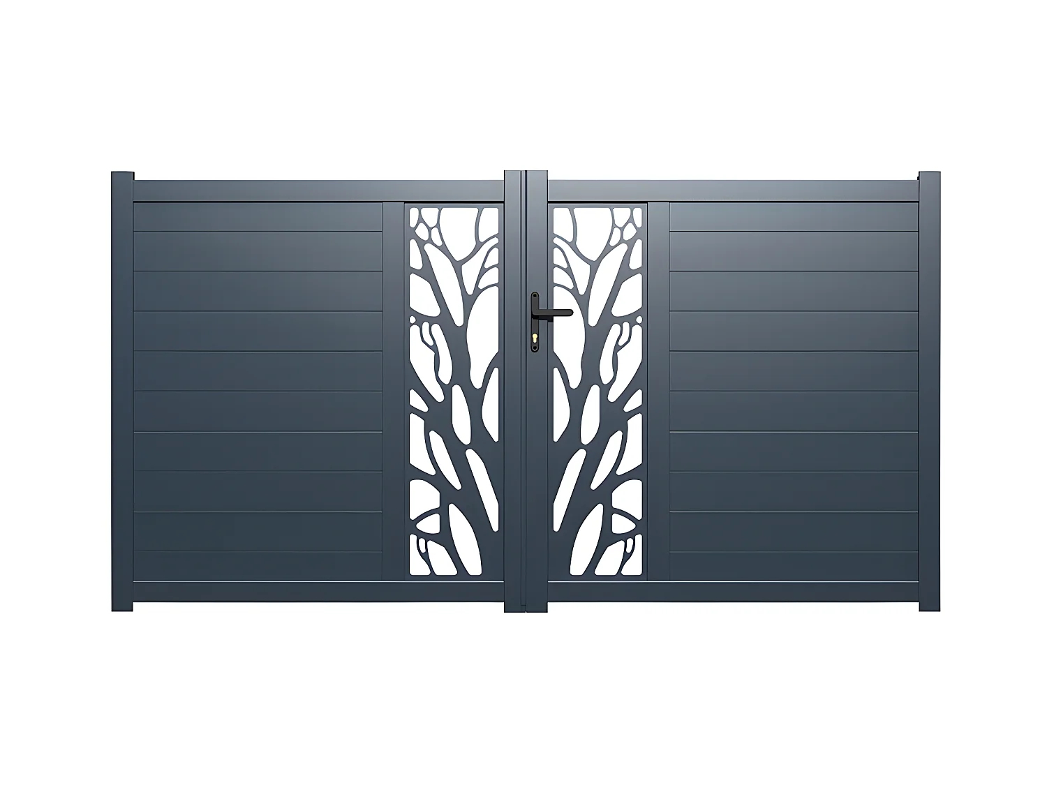 Portail battant aluminium semi ajouré à motifs L307 x H187 cm anthracite LABRIT II