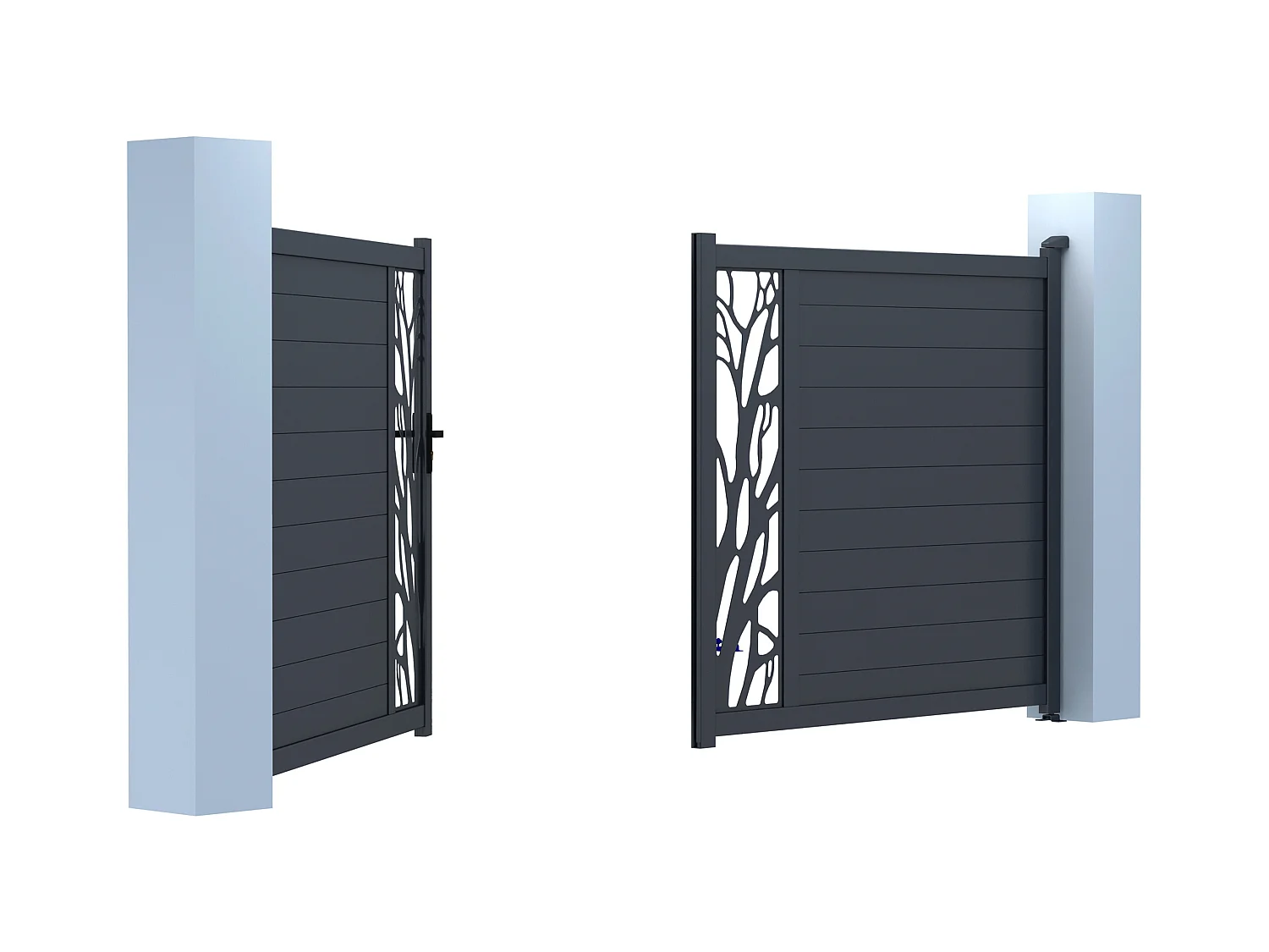 Portail battant aluminium semi ajouré à motifs L307 x H187 cm anthracite LABRIT II