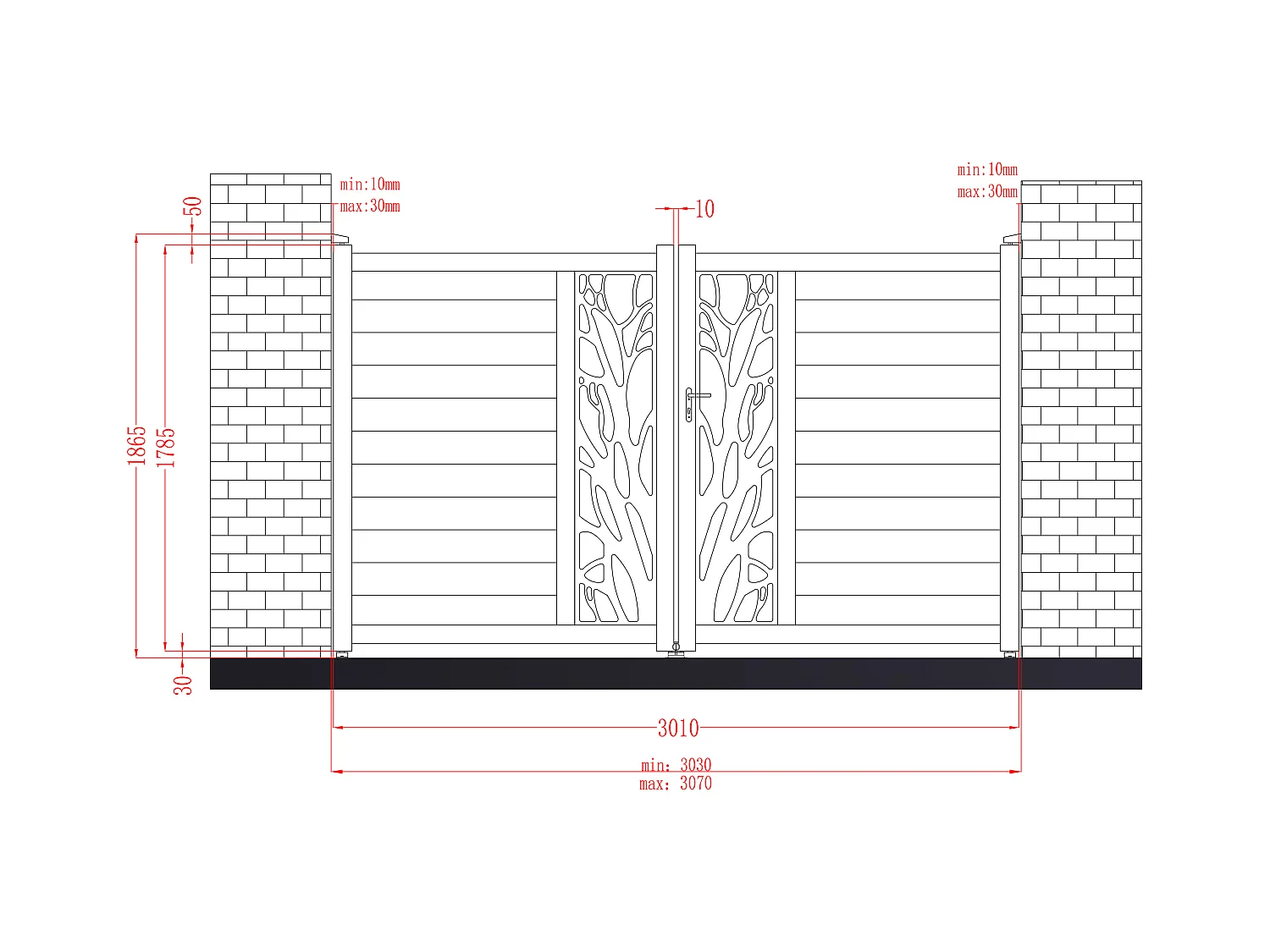 Portail battant aluminium semi ajouré à motifs L307 x H187 cm anthracite LABRIT II