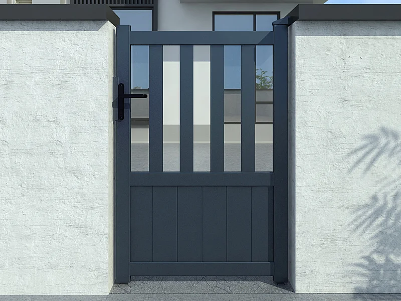 Portillon battant aluminium semi plein L104 x H148 cm anthracite TARNOS II