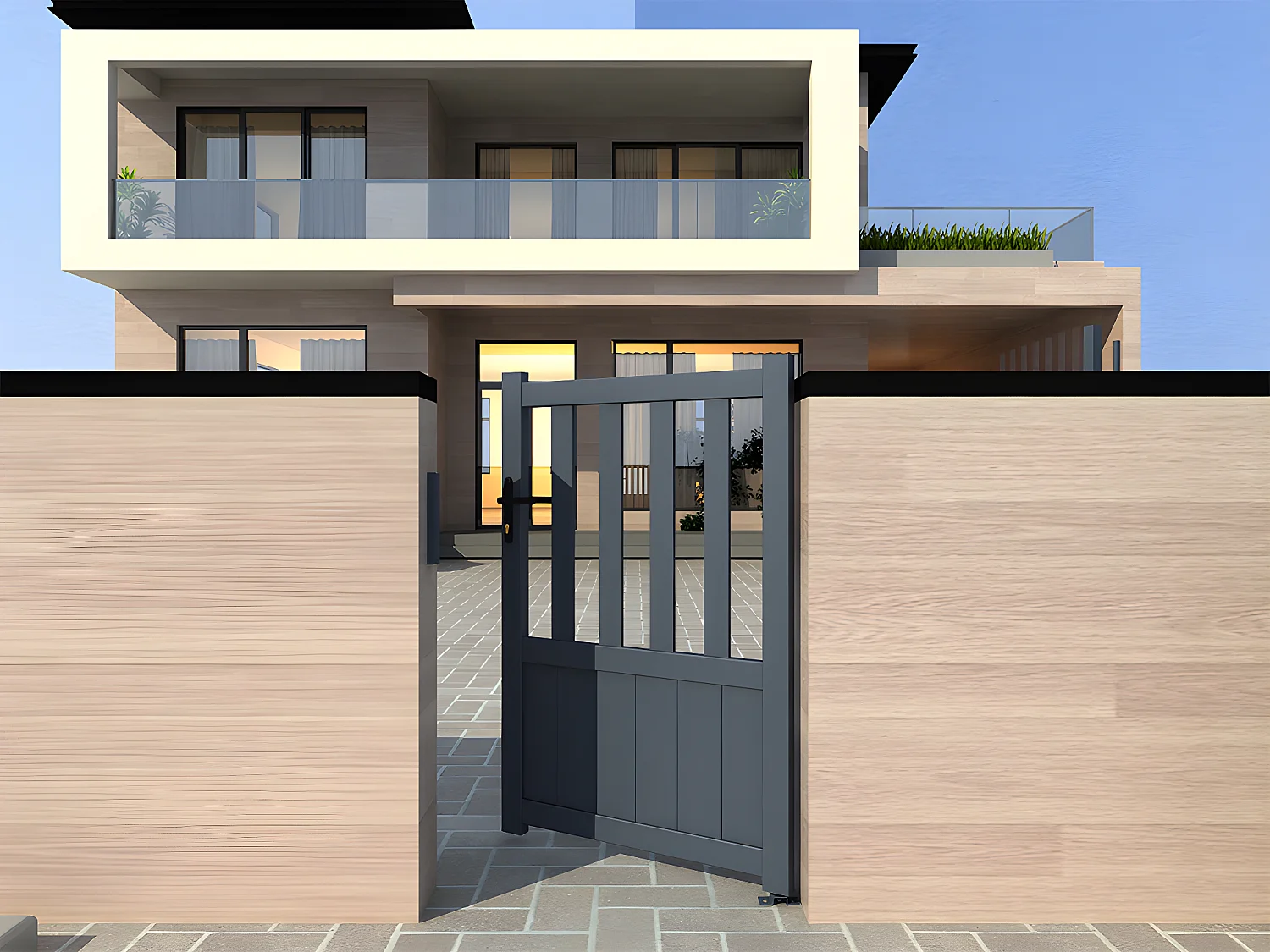 Cancello a battente L100 x H140 cm Alluminio traforato Antracite - TARNOS II