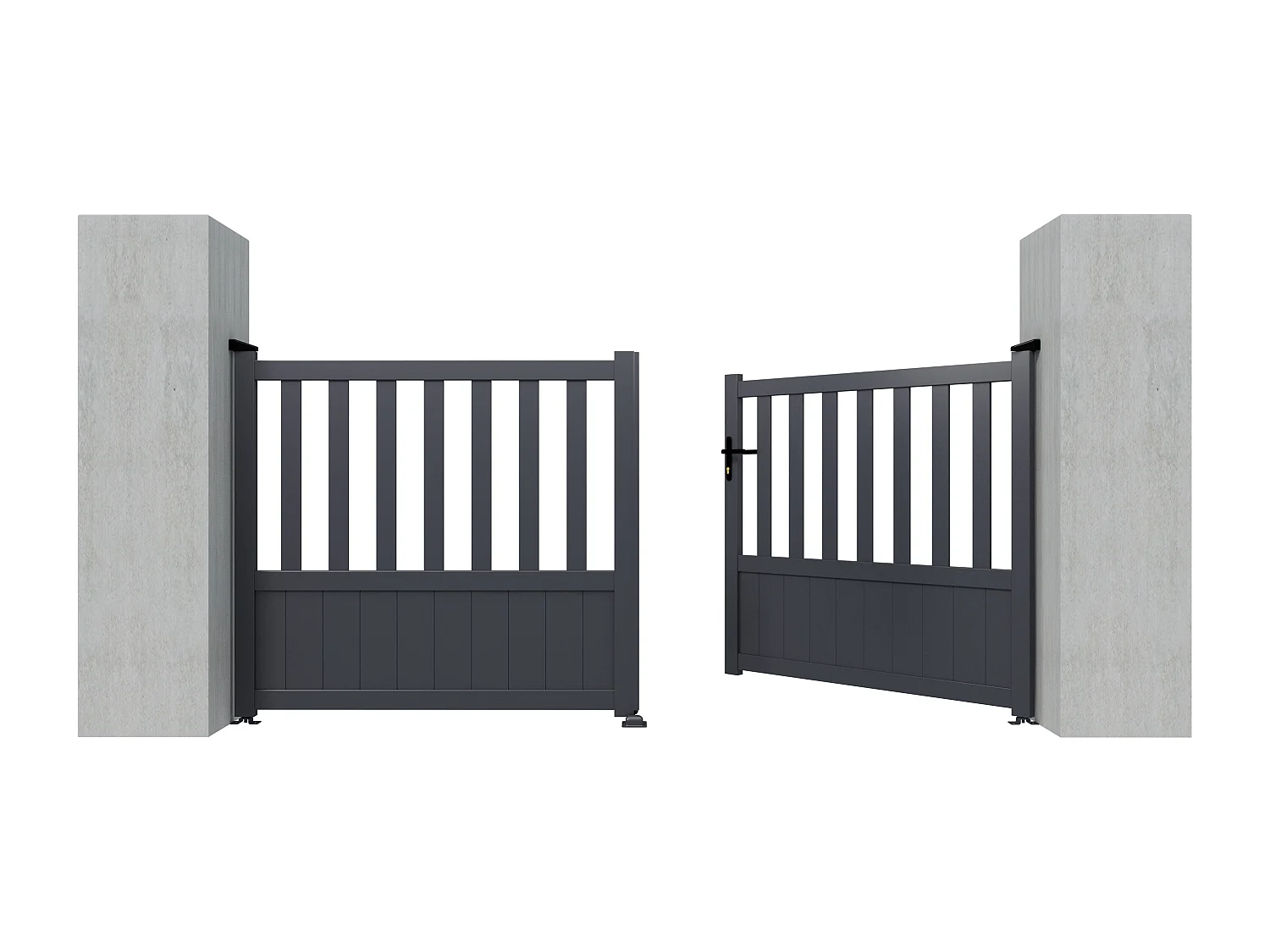 Skrzydłowa aluminiowa brama ażurowa Dł.321 x Wys.148 cm antracytowa, w zestawie TARNOS II