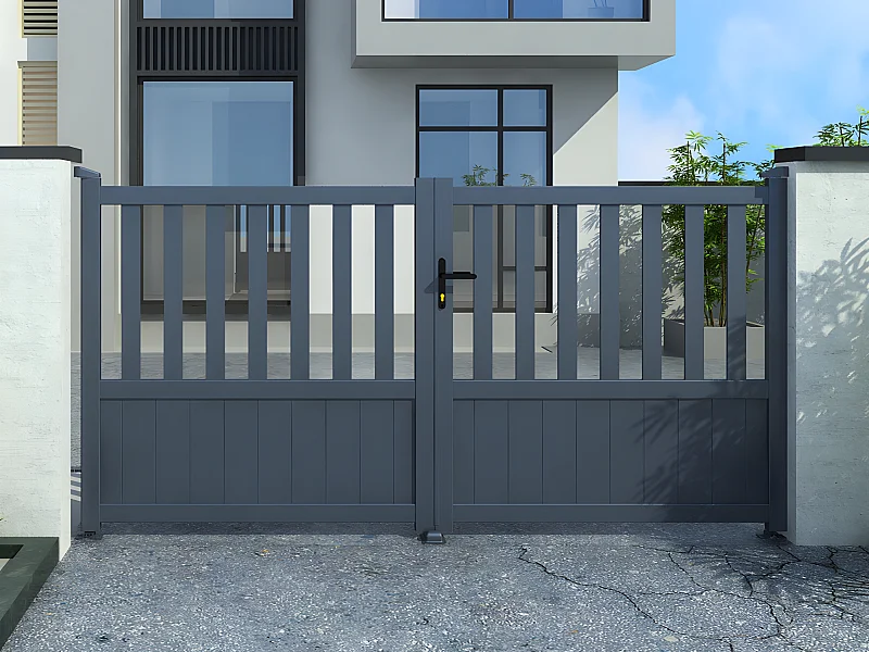 Portail battant aluminium semi plein L321 x H148 cm anthracite TARNOS II