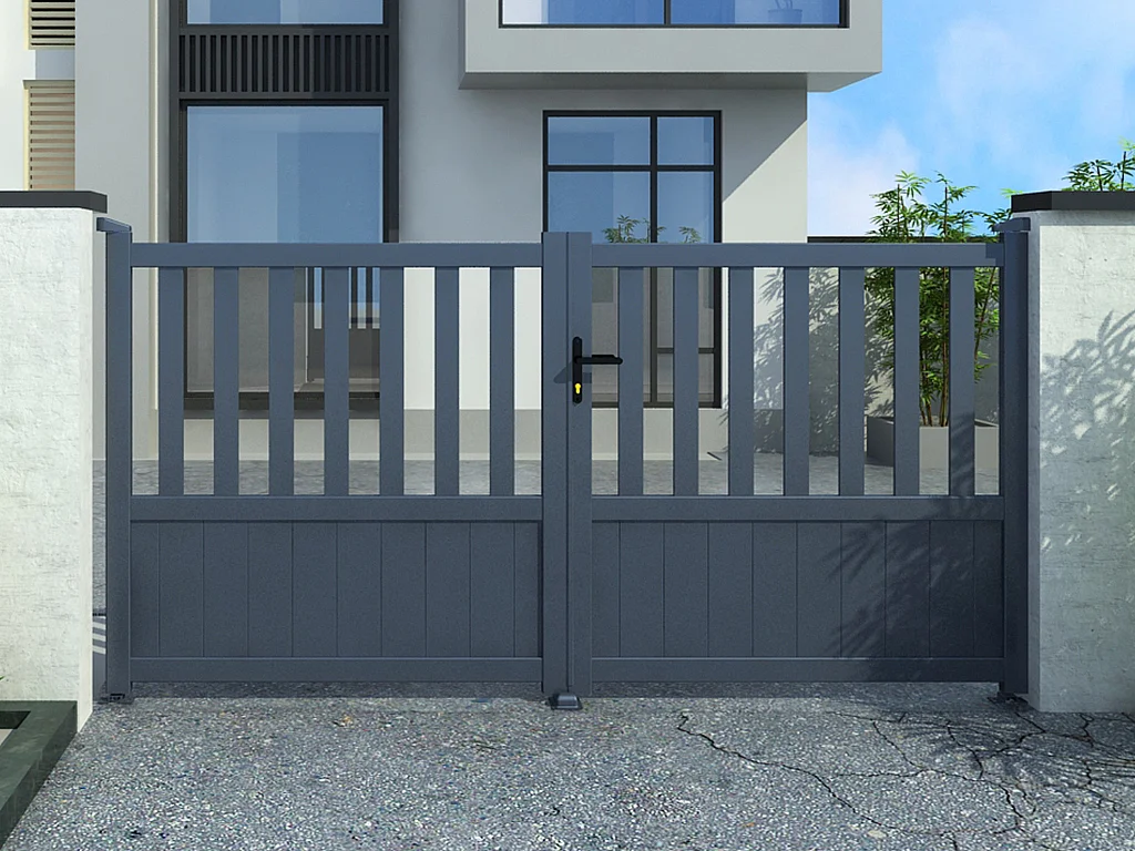 Portail battant aluminium semi ajouré L343 x H140 cm anthracite en kit TARNOS II