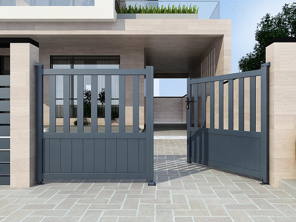 Portail battant aluminium semi ajouré L343 x H140 cm anthracite en kit TARNOS II