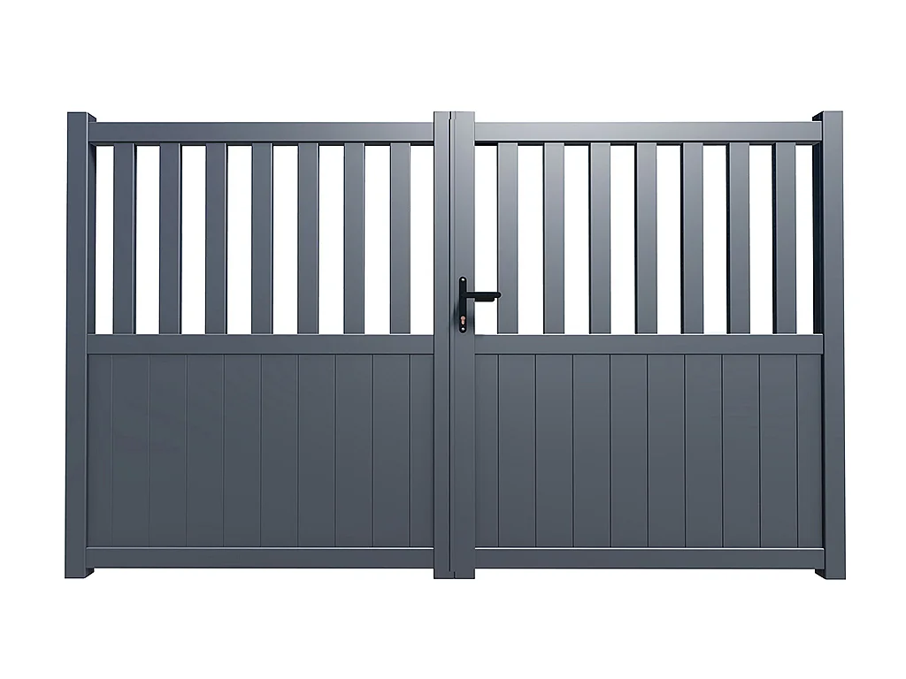 Portail battant aluminium semi ajouré L343 x H140 cm anthracite en kit TARNOS II