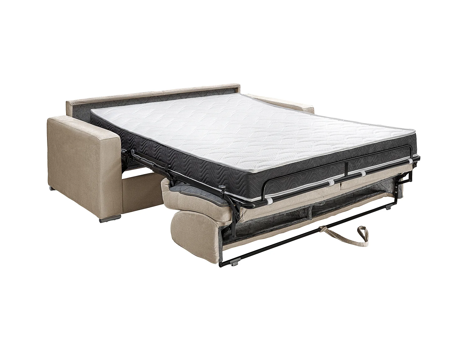 Canapé 3 places convertible express en velours beige - Couchage 140 cm - Matelas 18 cm avec mémoire de forme CALITO