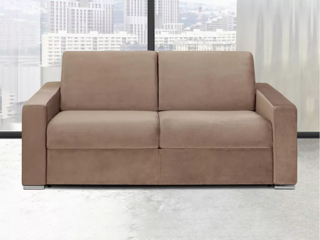 Kauf Unique Schlafsofa mit Matratze 3-Sitzer Samt - Beige - Liegefläche: 140 cm - Matratzenhöhe: 18 cm mit Memory Schaum - CALITO