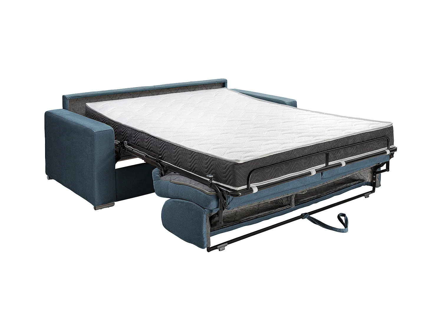 Canapé 4 places convertible express en velours bleu nuit - Couchage lattes larges 160 cm - Matelas 18 cm avec mémoire de forme CALITO