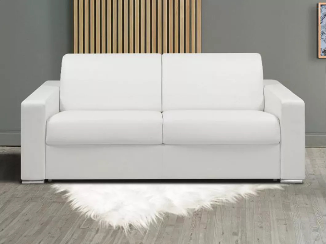 Kauf Unique Schlafsofa mit Matratze 2-Sitzer Kunstleder - Weiß - Liegefläche mit Lattenrost: 120 cm - Matratzenhöhe: 16 cm mit Memory Schaum - CALITO