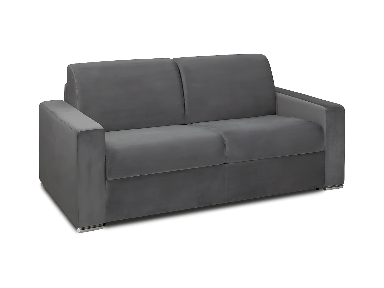 Canapé 2 places convertible express en velours anthracite - Couchage lattes larges 120 cm - Matelas 16 cm avec mousse à mémoire de forme CALITO