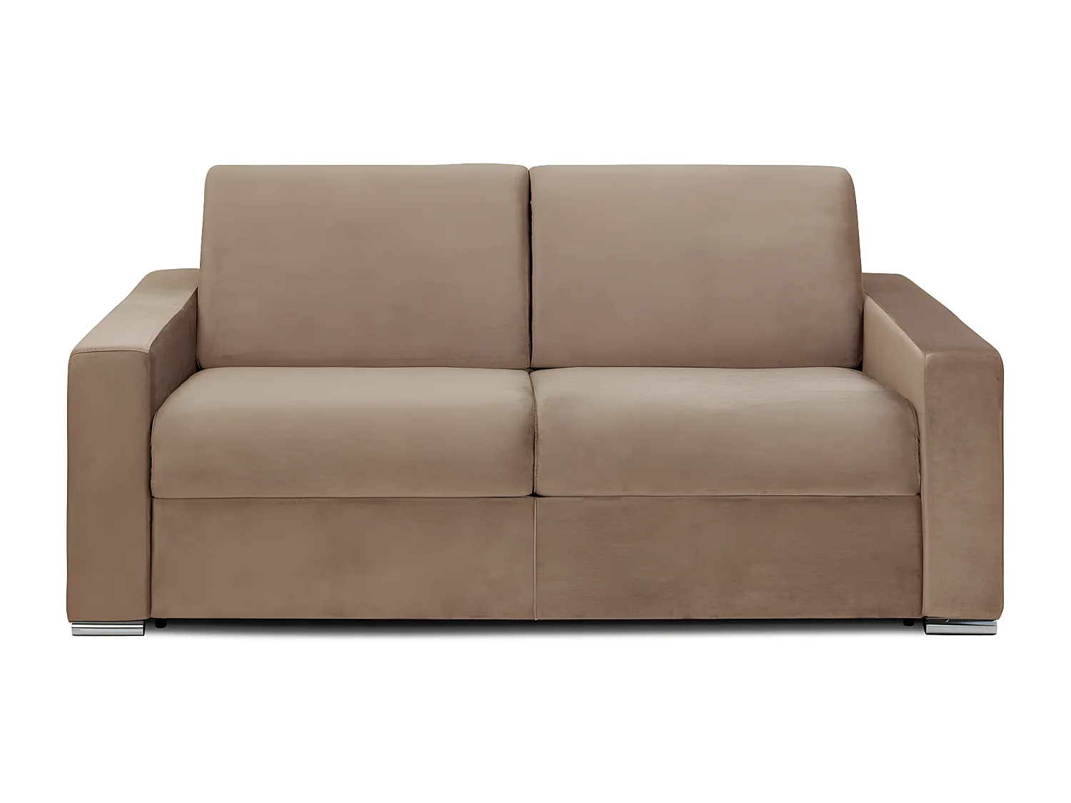 Canapé 3 places convertible express en velours beige - Couchage lattes larges 140 cm - Matelas 16 cm avec mousse à mémoire de forme CALITO