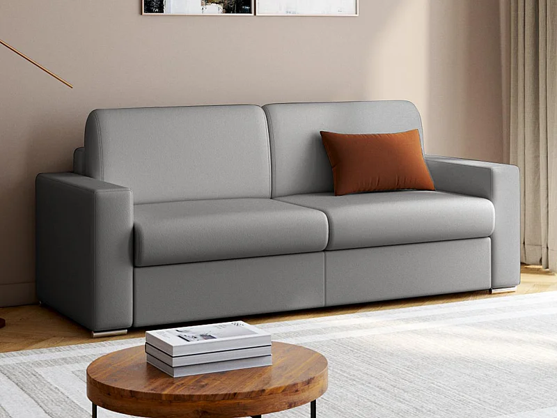4-sits bäddsoffa express i grå konstläder - Sovbredd med breda ribbor 160 cm - 16 cm madrass med memory foam CALITO