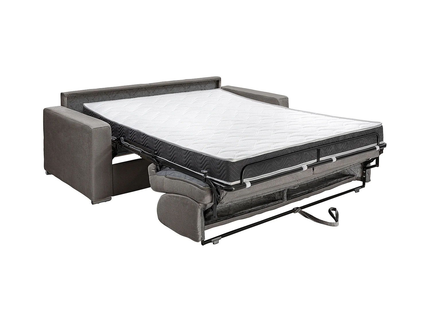 Canapé 4 places convertible express en tissu anthracite - Couchage 160 cm - Matelas 16 cm avec mousse à mémoire de forme CALITO