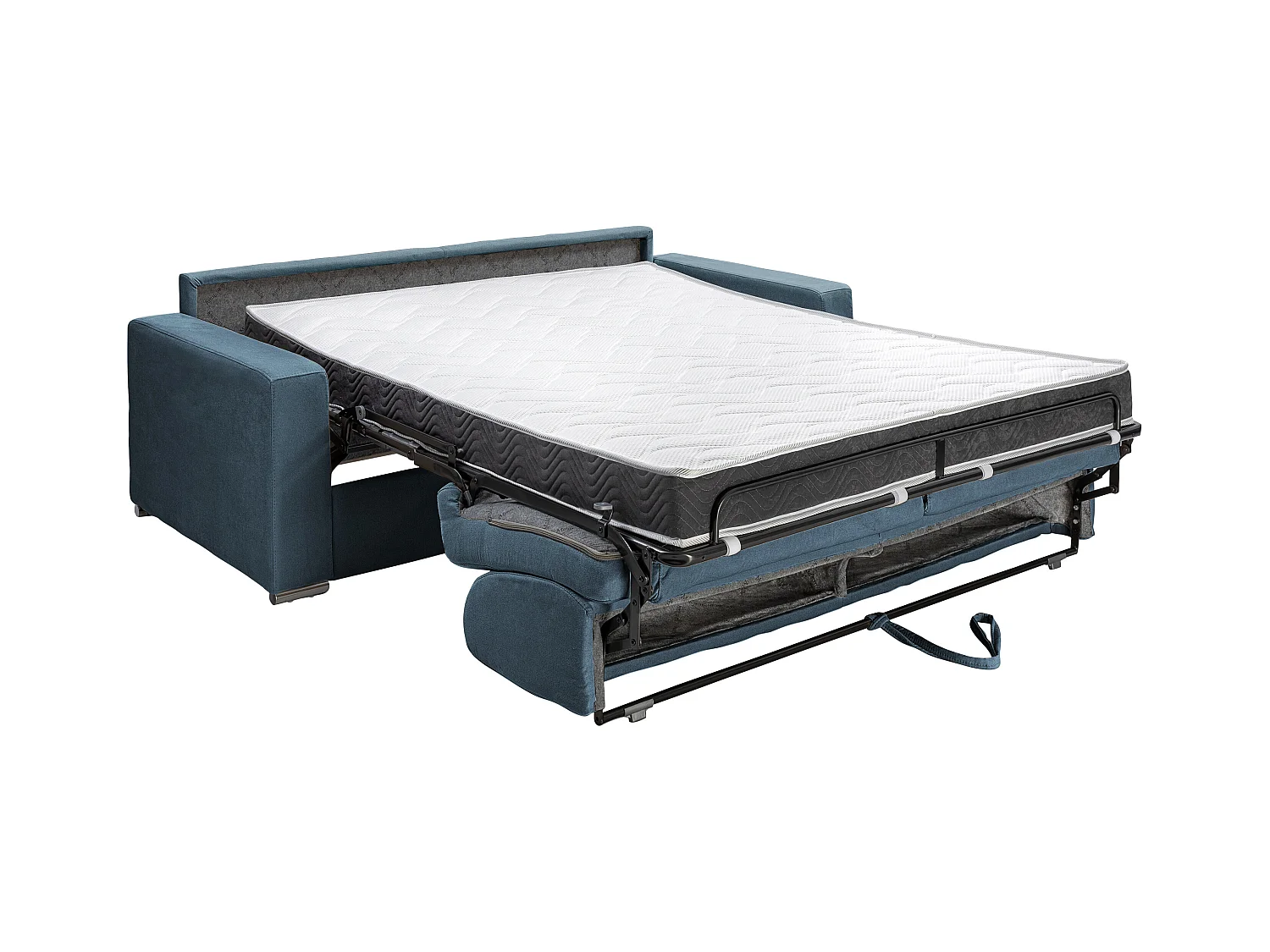 Canapé 4 places convertible express en tissu bleu - Couchage 160 cm - Matelas 16 cm avec mousse à mémoire de forme CALITO