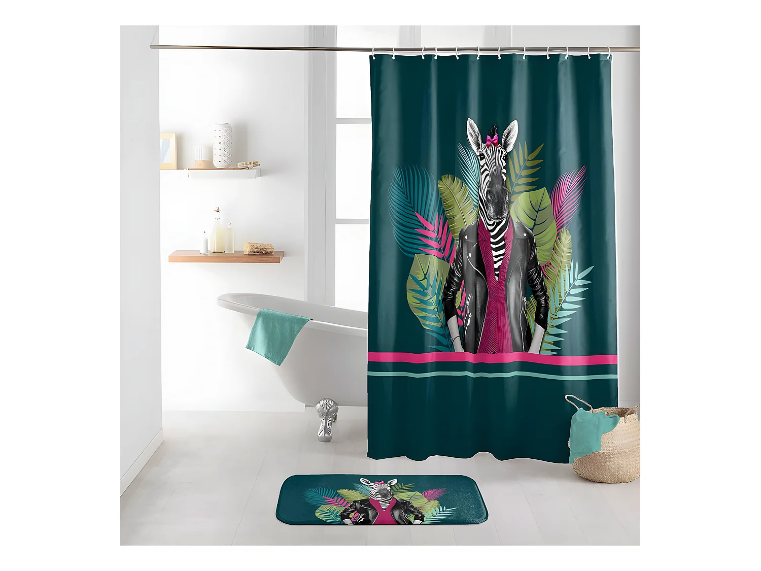 Rideau de Douche Imprimé "Marty" 180x200cm Vert