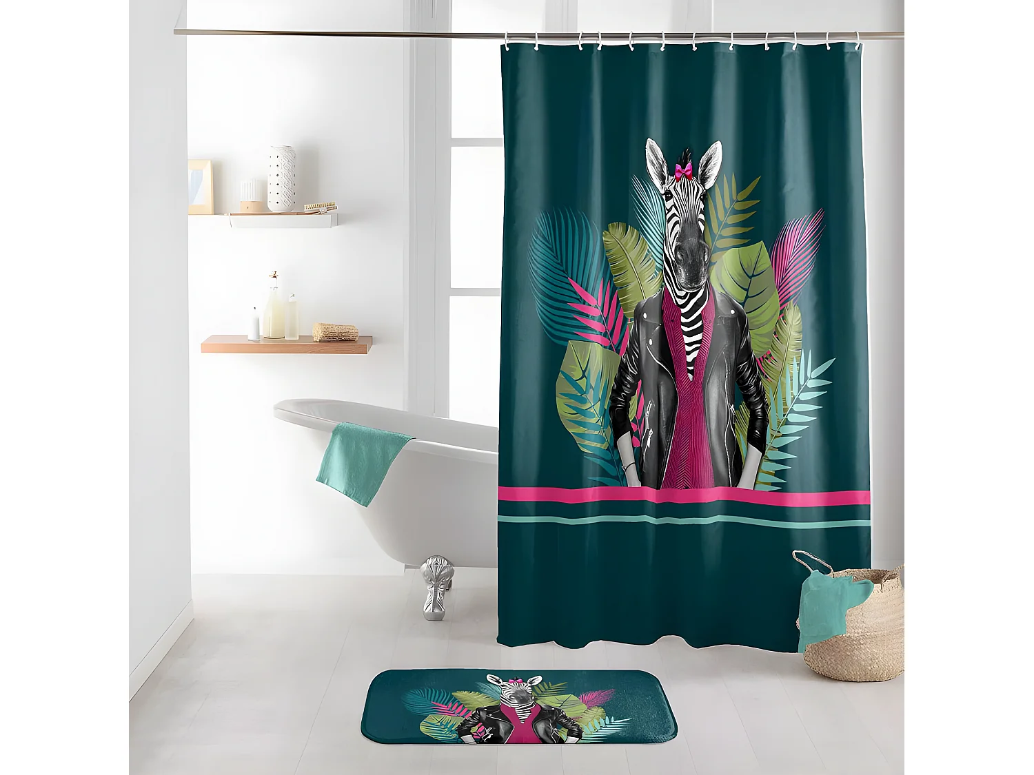 Rideau de Douche Imprimé "Marty" 180x200cm Vert