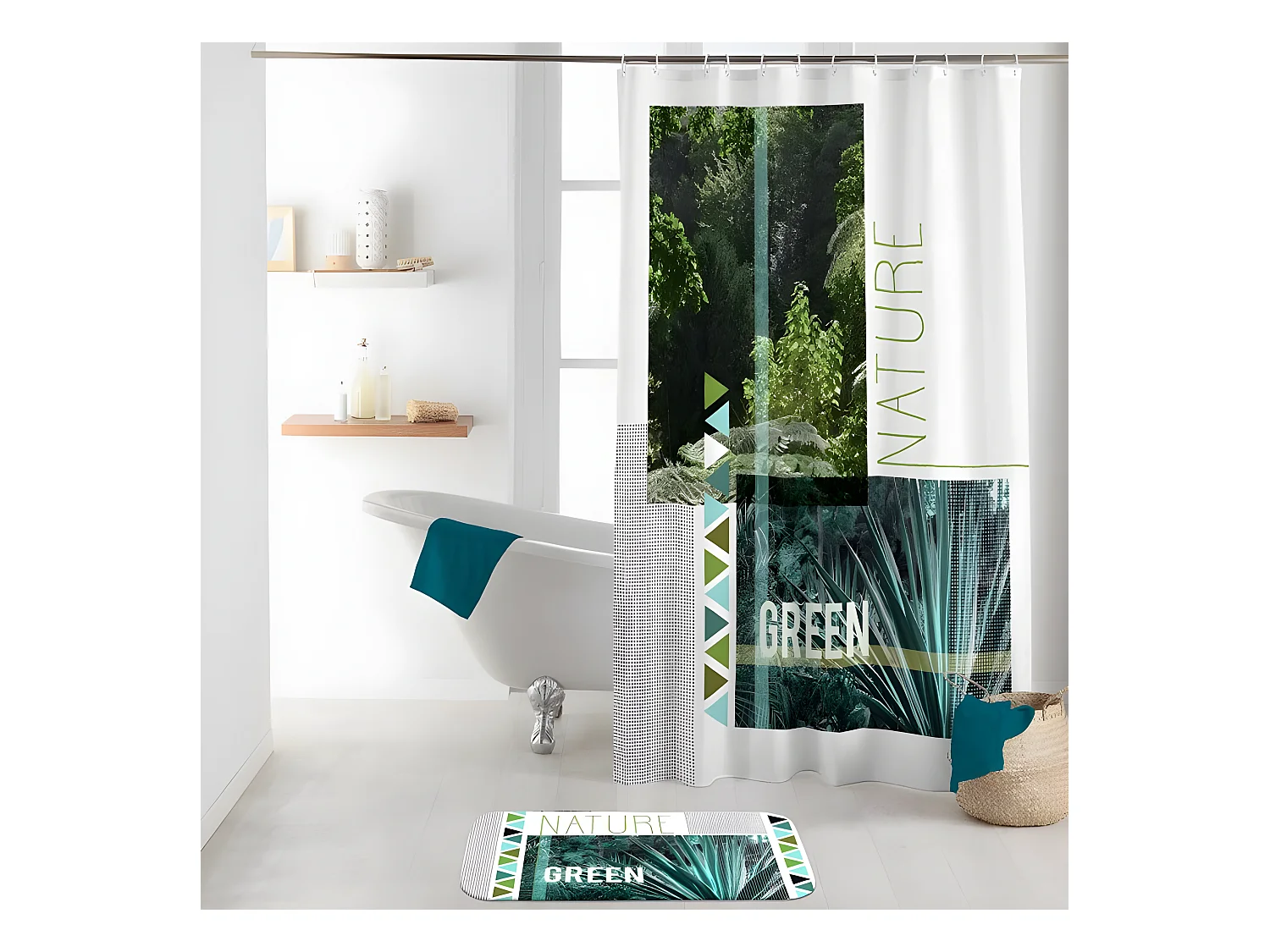 Rideau de Douche "Green Nature" 180x200cm Blanc