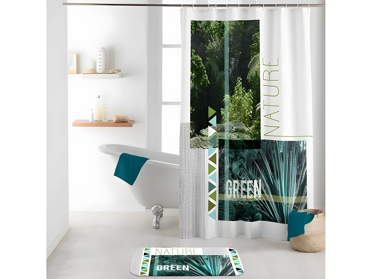 Rideau de Douche "Green Nature" 180x200cm Blanc