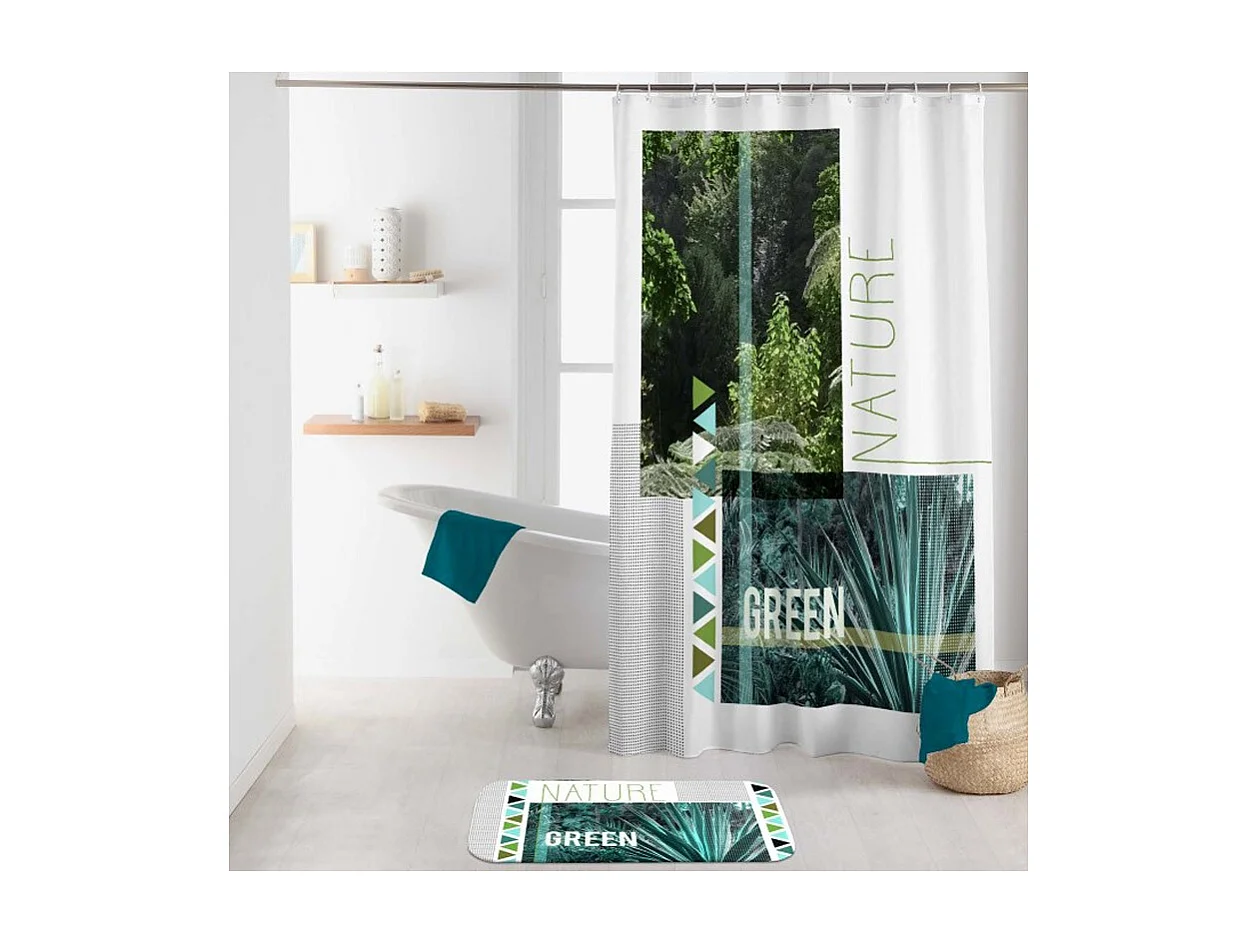 Rideau de Douche "Green Nature" 180x200cm Blanc