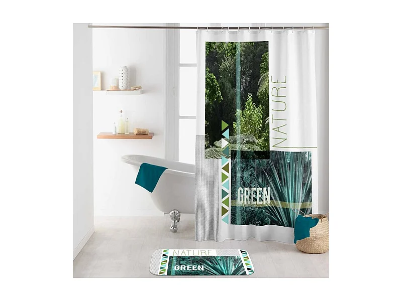 Rideau de Douche "Green Nature" 180x200cm Blanc