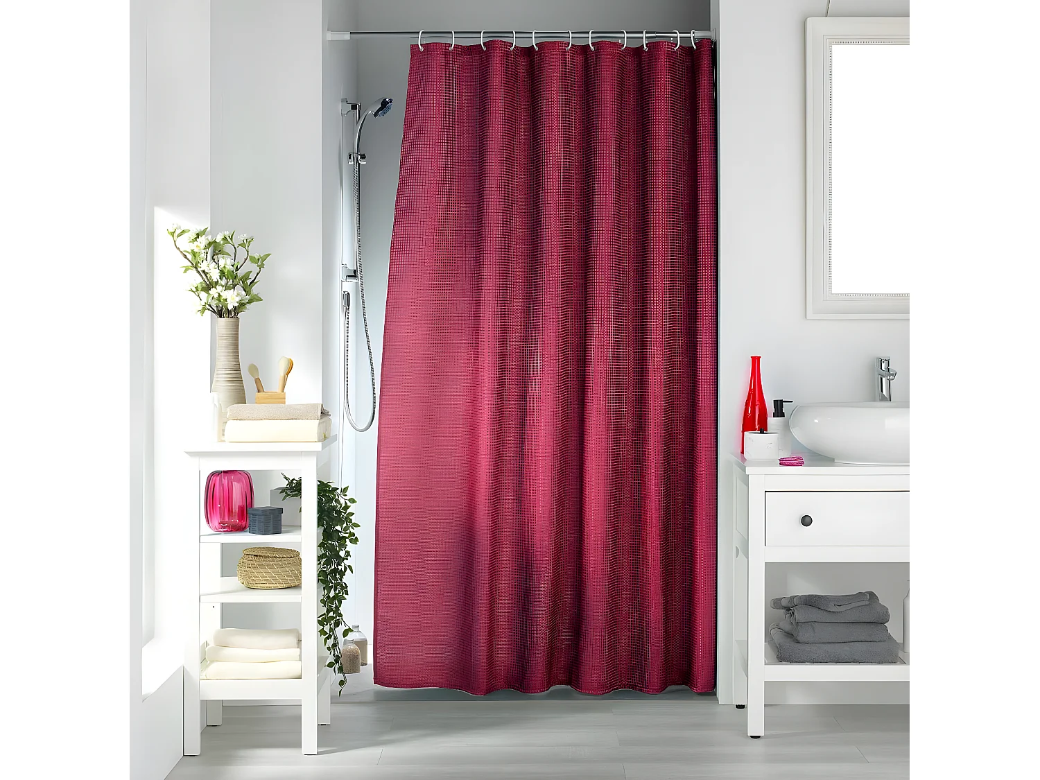 Rideau de Douche "Quartz" 180x200cm Framboise