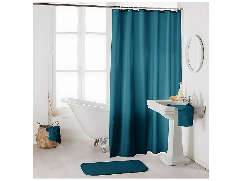 Rideau de Douche Uni "Essencia" 180x200cm Bleu Pétrole