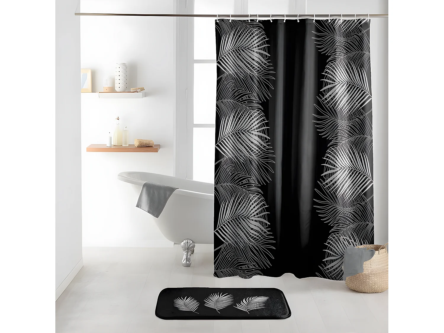 Rideau de Douche Imprimé "Orbella" 180x200cm Noir & Argent