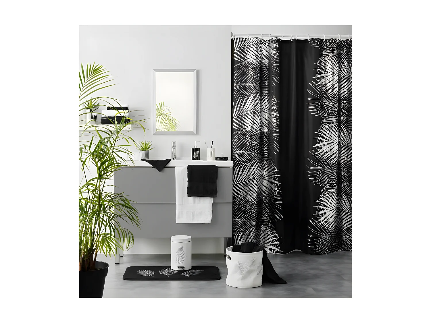 Rideau de Douche Imprimé "Orbella" 180x200cm Noir & Argent