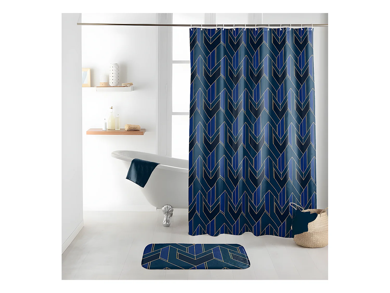 Rideau de Douche "Achille" 180x200cm Vert & Bleu