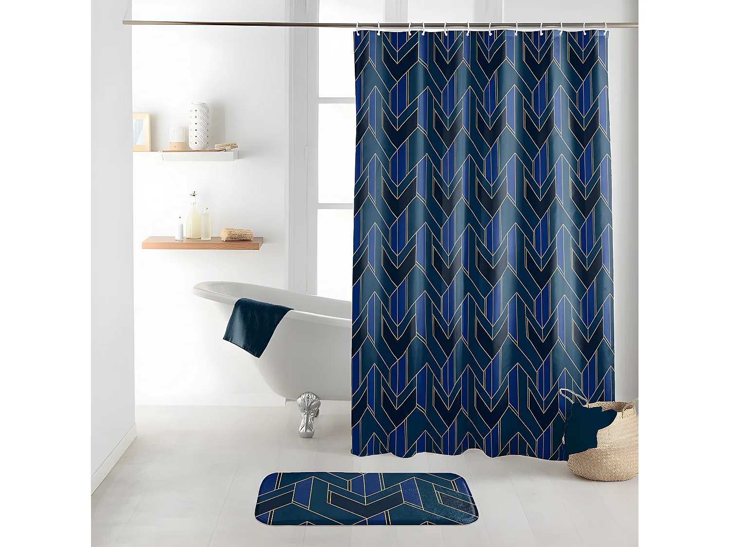 Rideau de Douche "Achille" 180x200cm Vert & Bleu