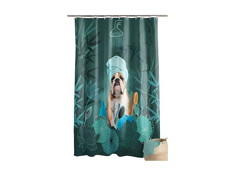 Rideau de Douche "Doggy Zen" 180x200cm Vert