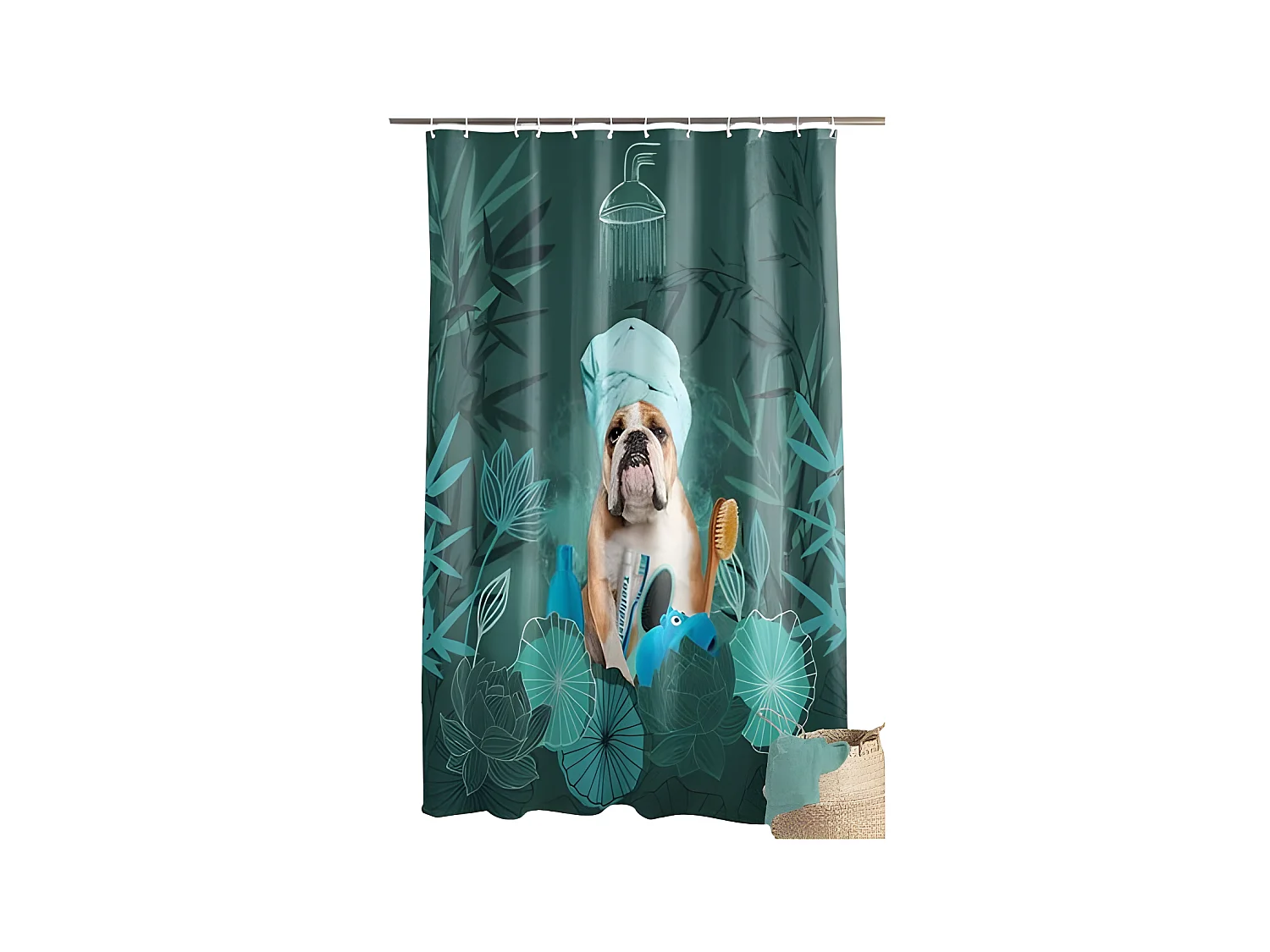 Rideau de Douche "Doggy Zen" 180x200cm Vert